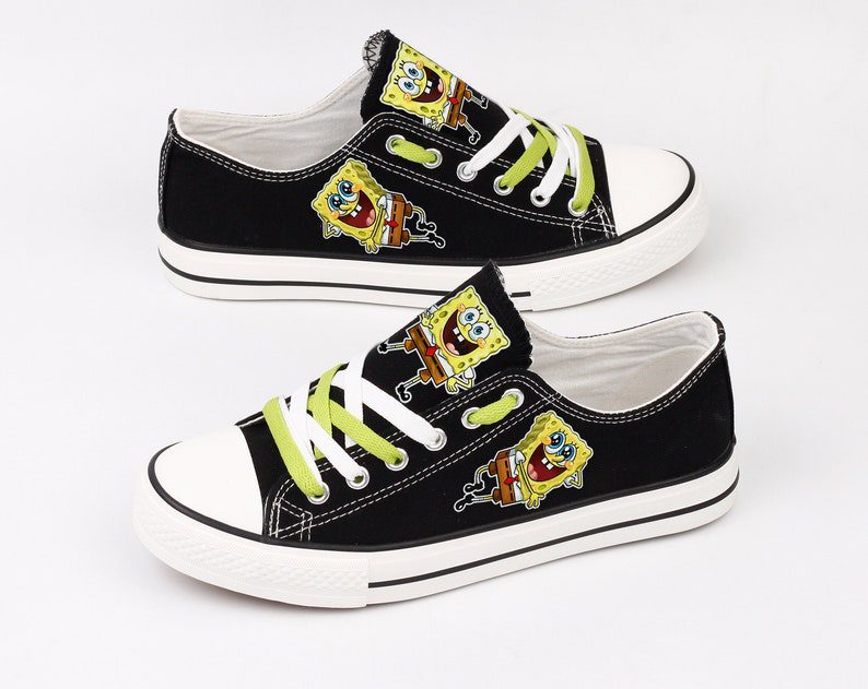 Spongebob-Shoes-Low-Top-Canvas-Sneakers-Black-Printed-ELT1077 Spongebob Shoes Low Top Canvas Sneakers Black Printed ELT1077