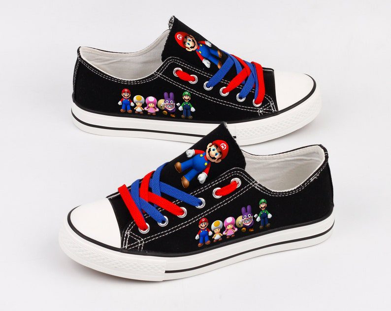 Super-Mario-Shoes-Low-Top-Canvas-Sneakers-Black-Printed-ELT1074 Super Mario Shoes Low Top Canvas Sneakers Black Printed ELT1074