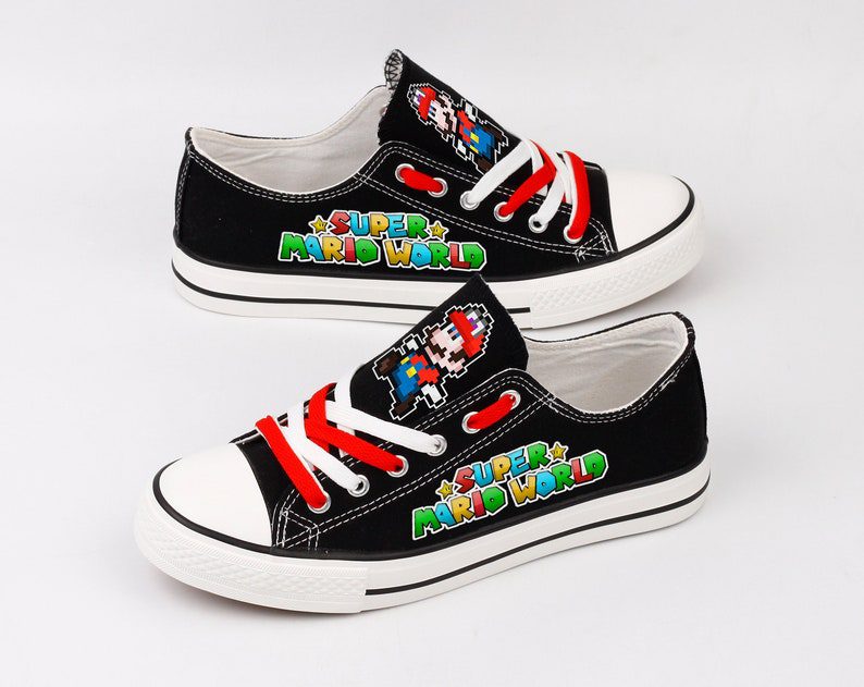 Super-Mario-Shoes-Low-Top-Canvas-Sneakers-Black-Printed-ELT1075 Super Mario Shoes Low Top Canvas Sneakers Black Printed ELT1075