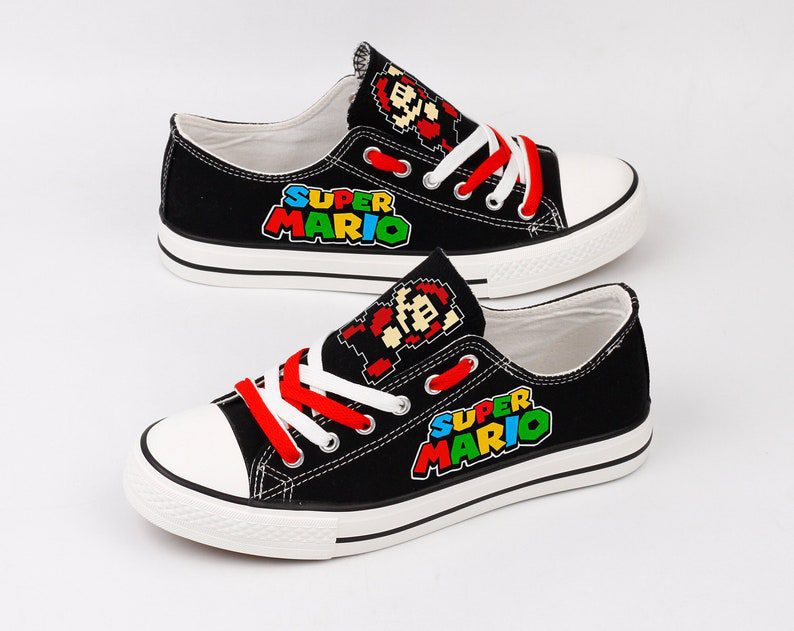 Super-Mario-Shoes-Low-Top-Canvas-Sneakers-Black-Printed-ELT1076 Super Mario Shoes Low Top Canvas Sneakers Black Printed ELT1076