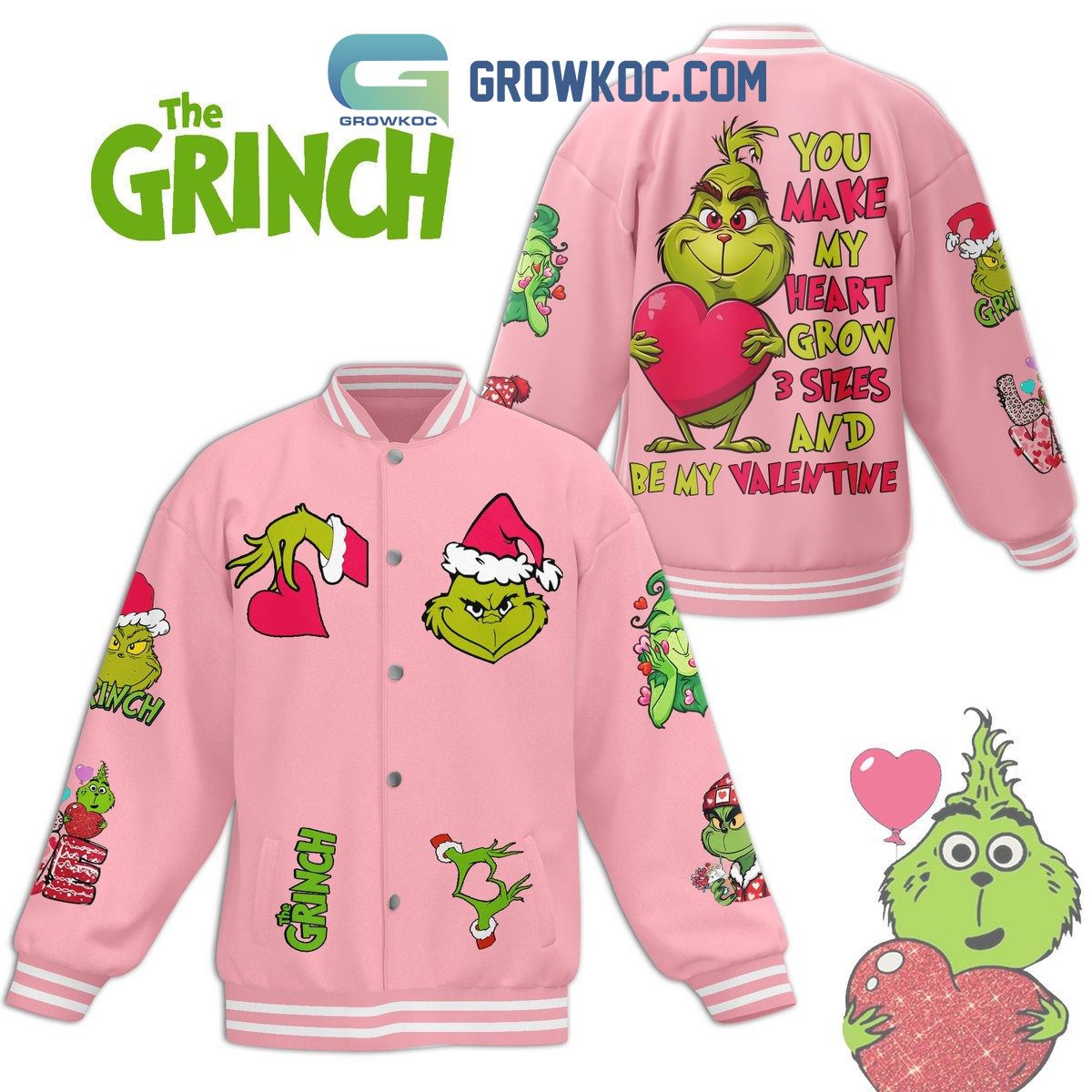 The-Grinch-Love-Makes-Heart-Grow-Valentine-Baseball-Jacket-GBJ1403 The Grinch Love Makes Heart Grow Valentine Baseball Jacket GBJ1403
