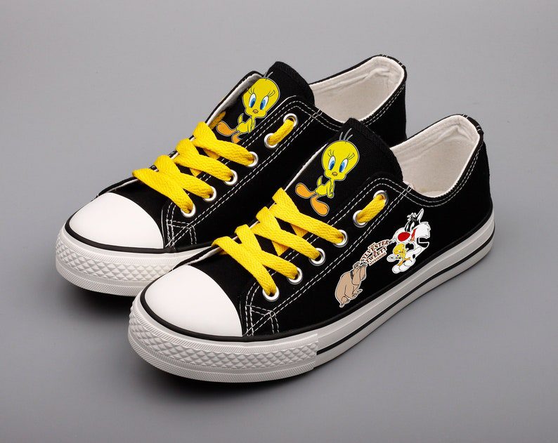 Tweety-Bird-Shoes-Low-Top-Canvas-Sneakers-Black-Shoes-ELT1082 Tweety Bird Shoes Low Top Canvas Sneakers Black Shoes ELT1082