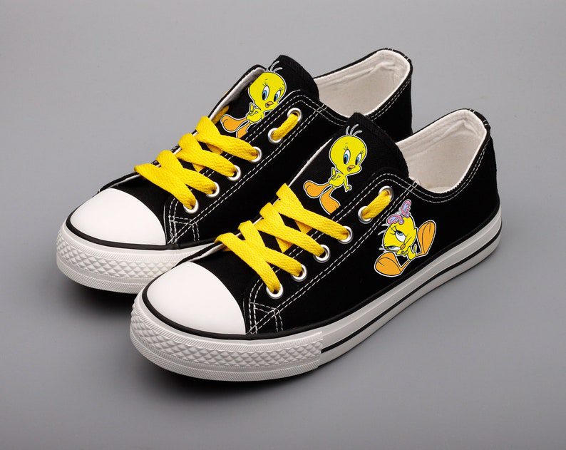 Tweety-Bird-Shoes-Low-Top-Canvas-Sneakers-Black-Shoes-ELT1159 Tweety Bird Shoes Low Top Canvas Sneakers Black Shoes ELT1159