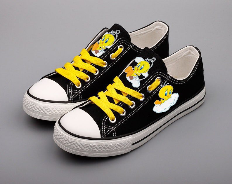 Tweety-Bird-Shoes-Low-Top-Canvas-Sneakers-Black-Shoes-ELT1160 Tweety Bird Shoes Low Top Canvas Sneakers Black Shoes ELT1160