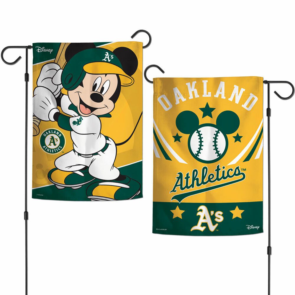 Oakland-Athletics-Mickey-Mouse-2-Side-Garden-Flag-Yard-Banner-Disney Oakland Athletics Mickey Mouse 2 Side Garden Flag Yard Banner Disney