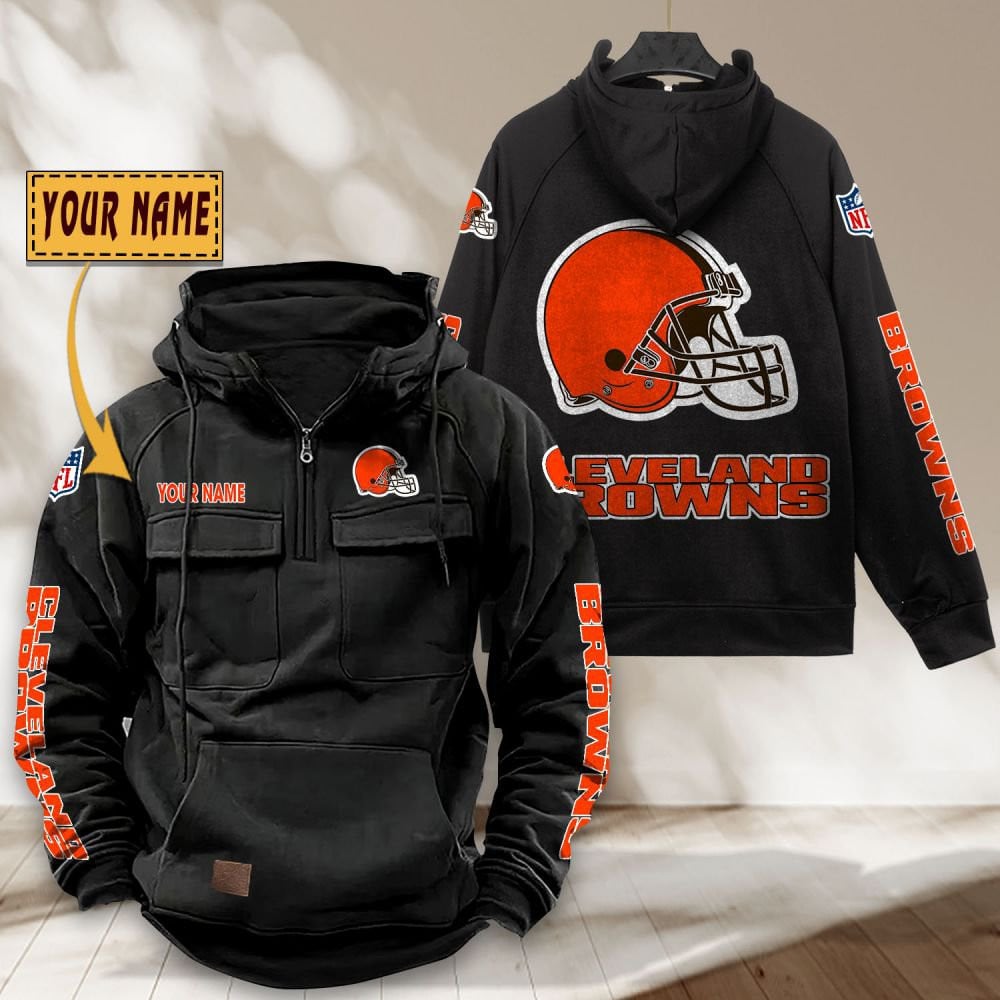 Cleveland-Browns-NFL-Personalized-Multi-Pocket-Quarter-Zip-Vintage-Hoodie-WVH1041 Cleveland Browns NFL Personalized Multi Pocket Quarter Zip Vintage Hoodie WVH1041