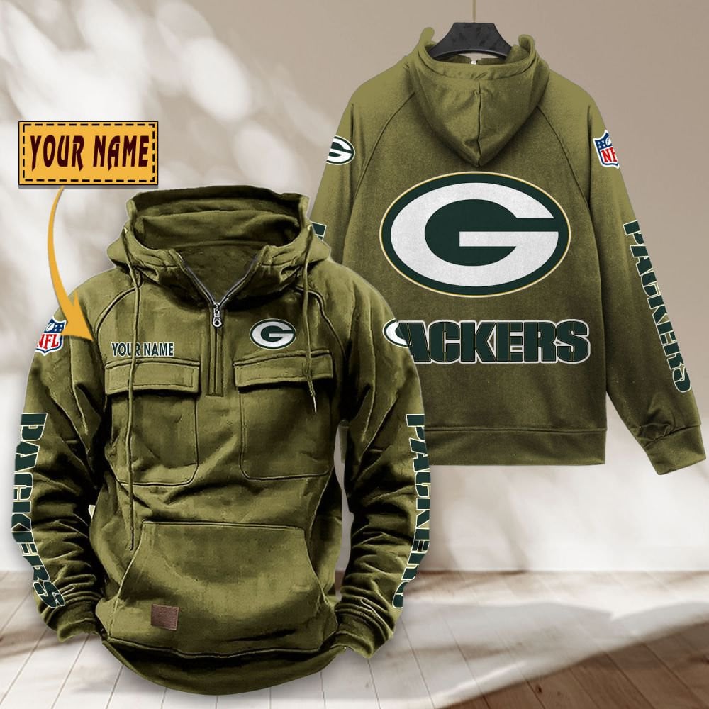 Green-Bay-Packers-NFL-Personalized-Multi-Pocket-Quarter-Zip-Vintage-Hoodie-WVH1042 Green Bay Packers NFL Personalized Multi Pocket Quarter Zip Vintage Hoodie WVH1042