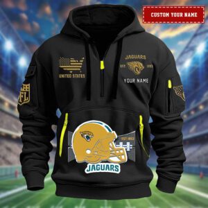 Jacksonville Jaguars Personalized Big Logo NFL Quarter Zip Hoodie For Fans WQH5076