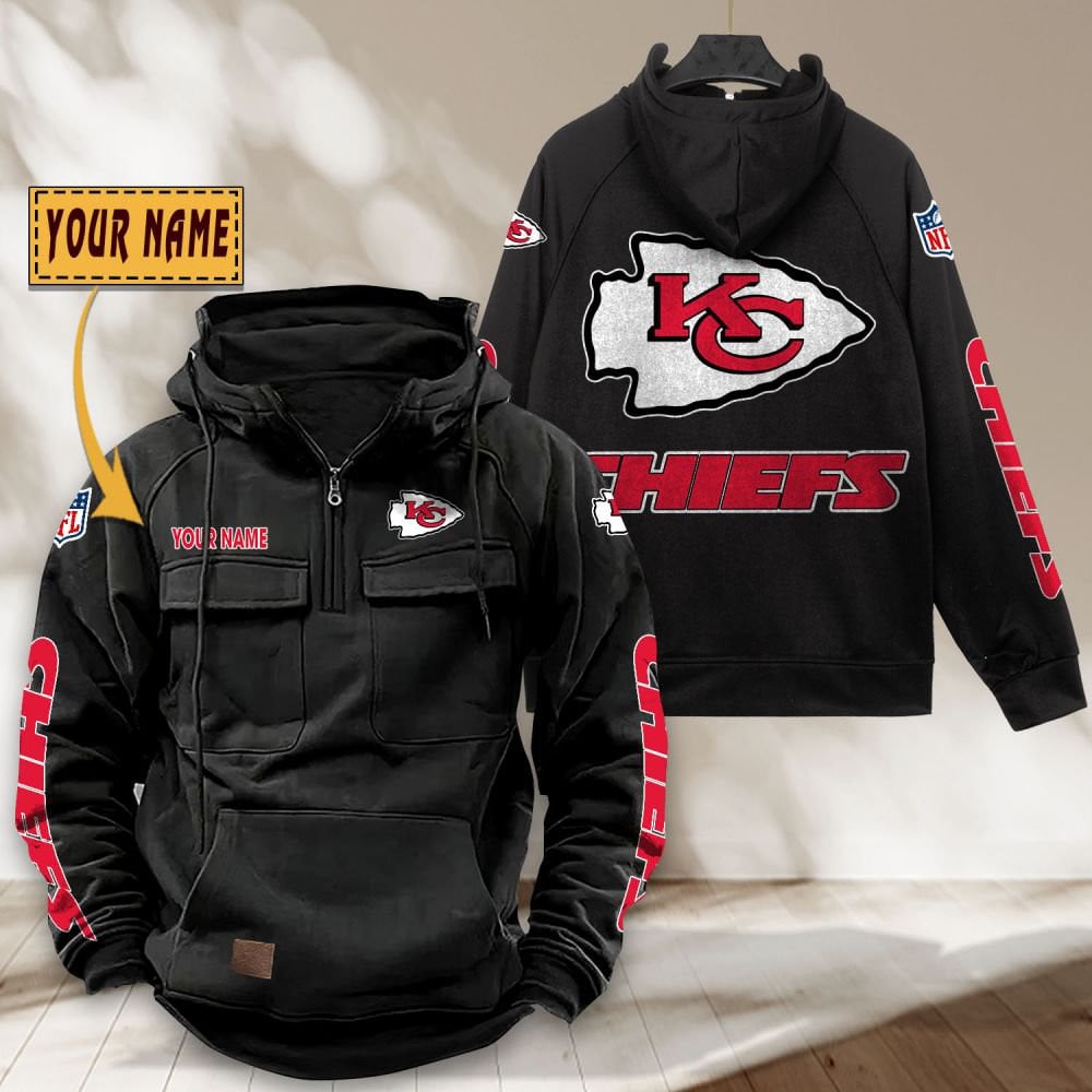 Kansas-City-Chiefs-NFL-Personalized-Multi-Pocket-Quarter-Zip-Vintage-Hoodie-WVH1047 Kansas City Chiefs NFL Personalized Multi Pocket Quarter Zip Vintage Hoodie WVH1047