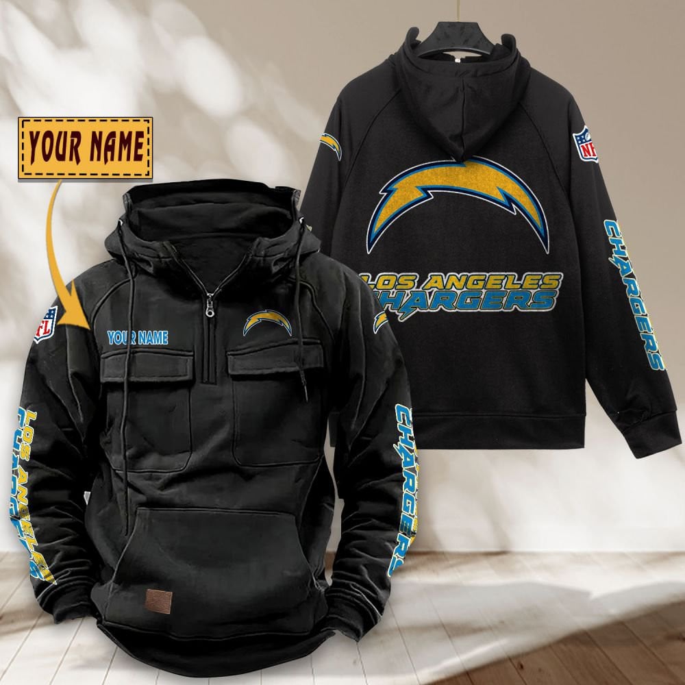 Los-Angeles-Chargers-NFL-Personalized-Multi-Pocket-Quarter-Zip-Vintage-Hoodie-WVH1050 Los Angeles Chargers NFL Personalized Multi Pocket Quarter Zip Vintage Hoodie WVH1050
