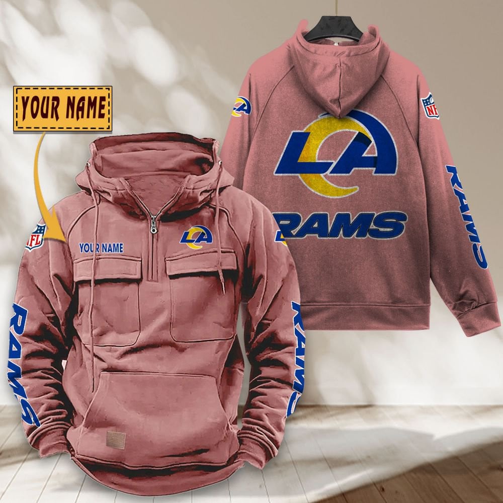 Los-Angeles-Rams-NFL-Personalized-Multi-Pocket-Quarter-Zip-Vintage-Hoodie-WVH1049-2