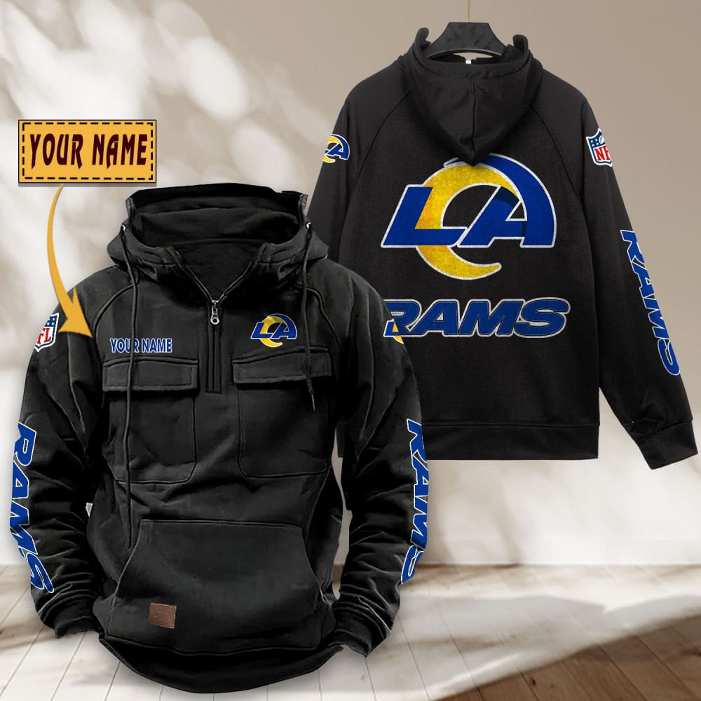 Los-Angeles-Rams-NFL-Personalized-Multi-Pocket-Quarter-Zip-Vintage-Hoodie-WVH1049 Los Angeles Rams NFL Personalized Multi Pocket Quarter Zip Vintage Hoodie WVH1049