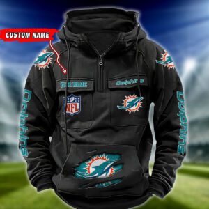 Miami Dolphins NFL Vintage Hoodie Quarter Zip Retro Hoodie Custom Any Name  WRH1080