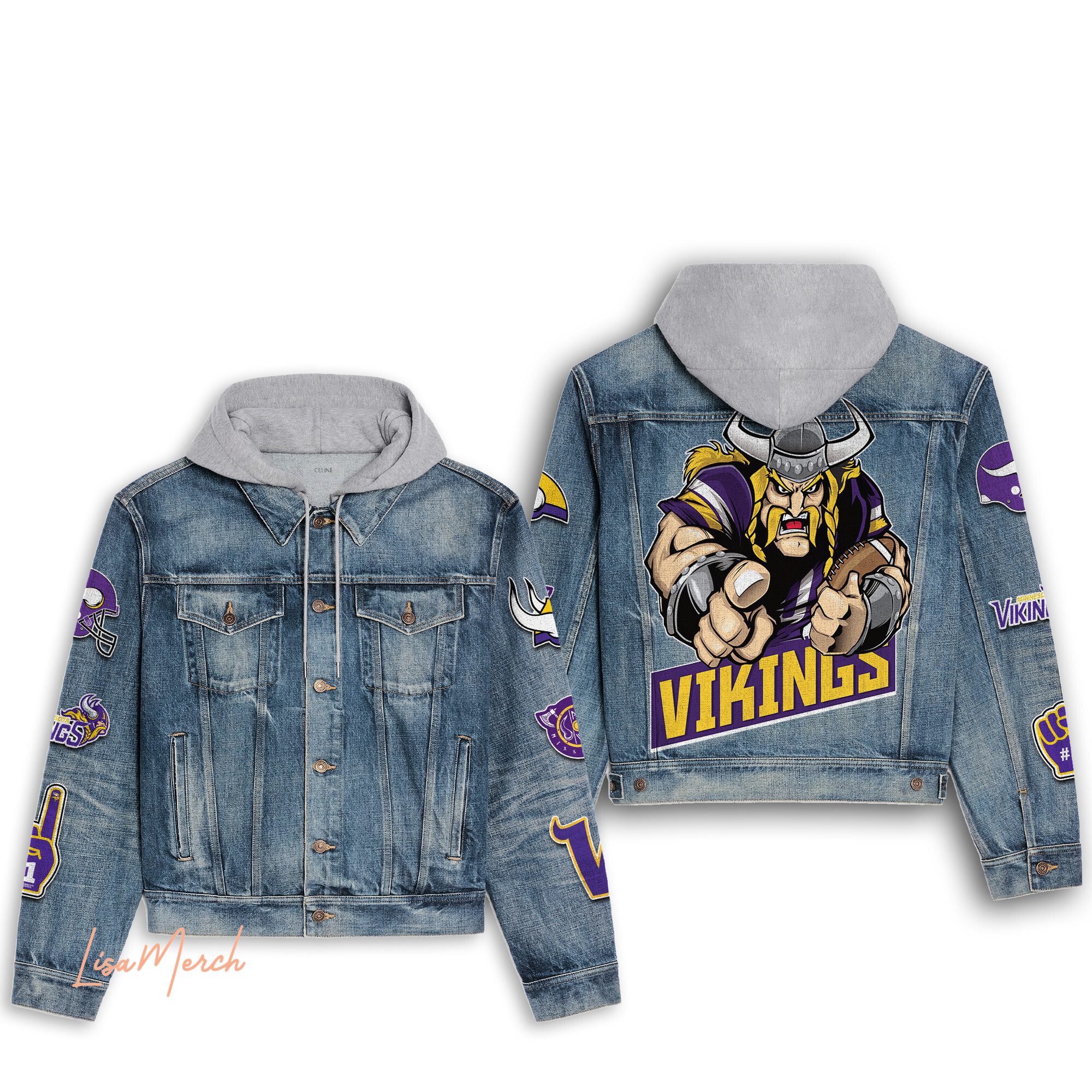 Minnesota-Vikings-Football-Hooded-Denim-Jacket-LDN1095 Minnesota Vikings Football Hooded Denim Jacket LDN1095