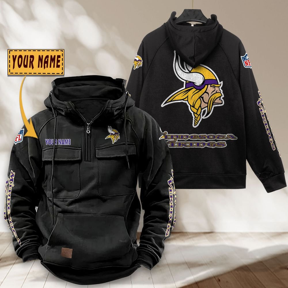 Minnesota-Vikings-NFL-Personalized-Multi-Pocket-Quarter-Zip-Vintage-Hoodie-WVH1052 Minnesota Vikings NFL Personalized Multi Pocket Quarter Zip Vintage Hoodie WVH1052