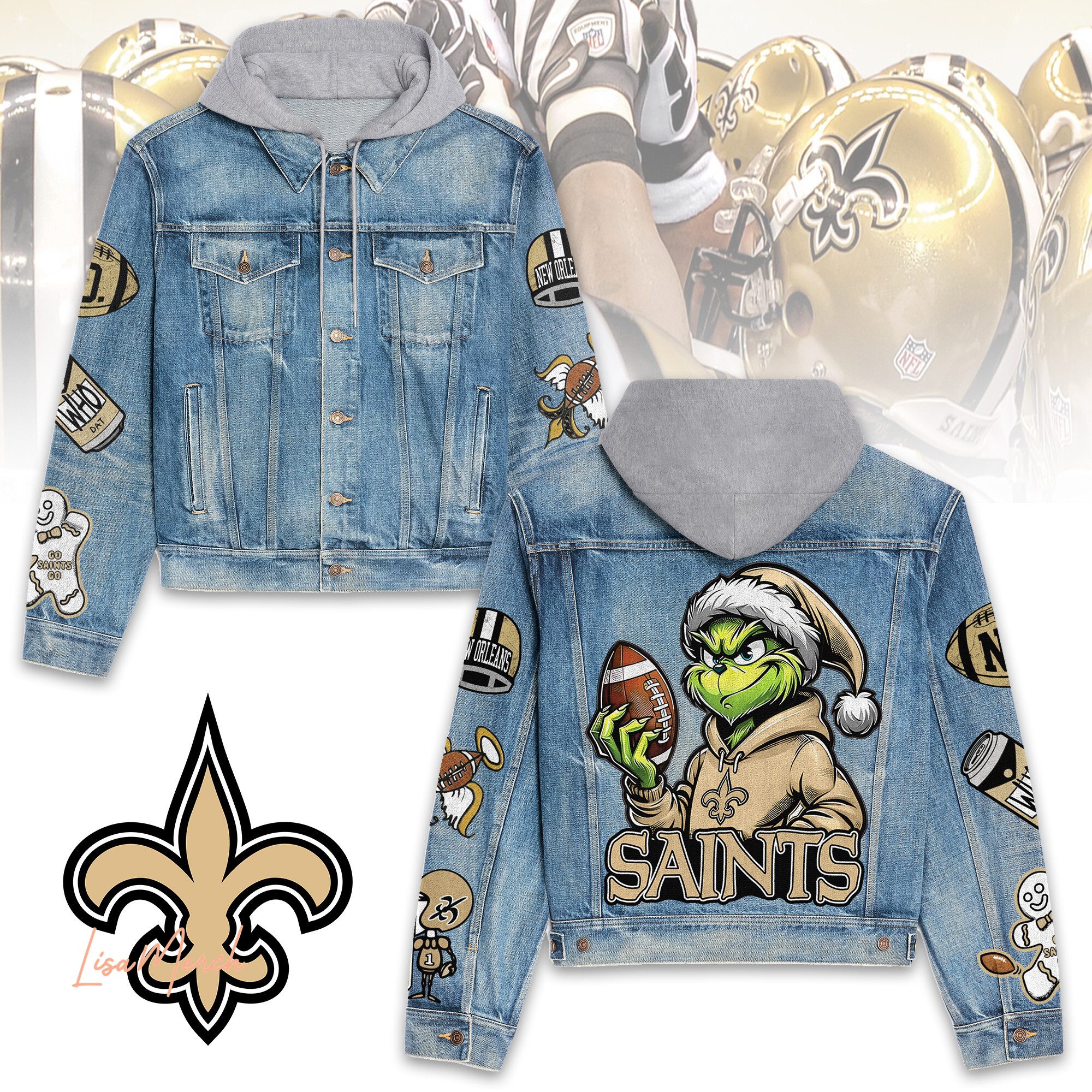 New-Orleans-Saints-Hooded-Denim-Jacket-LDN1100 New Orleans Saints Hooded Denim Jacket LDN1100