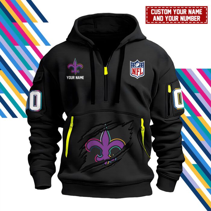 New Orleans Saints Personalized NFL Crucial Catch Intercept Cancer 2024 Quarter Zip Hoodie WQH5151