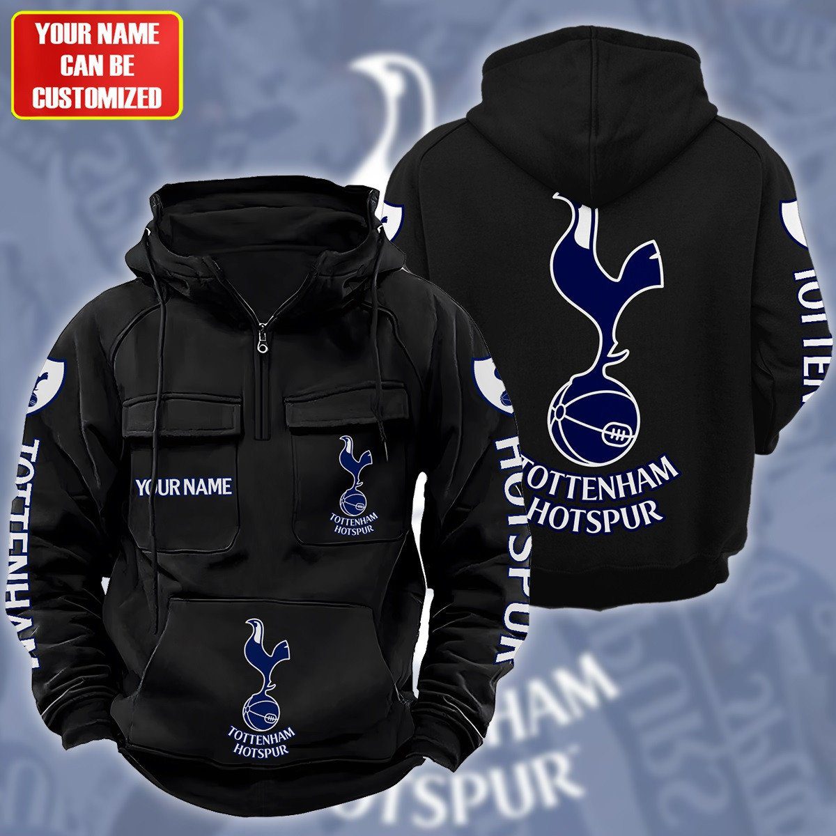 Personalized-Tottenham-Hotspur-Quarter-Zip-Hoodie-Retro-Hoodie Personalized Tottenham Hotspur Quarter Zip Hoodie Retro Hoodie