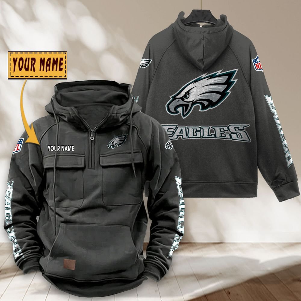 Philadelphia-Eagles-NFL-Personalized-Multi-Pocket-Quarter-Zip-Vintage-Hoodie-WVH1060-1