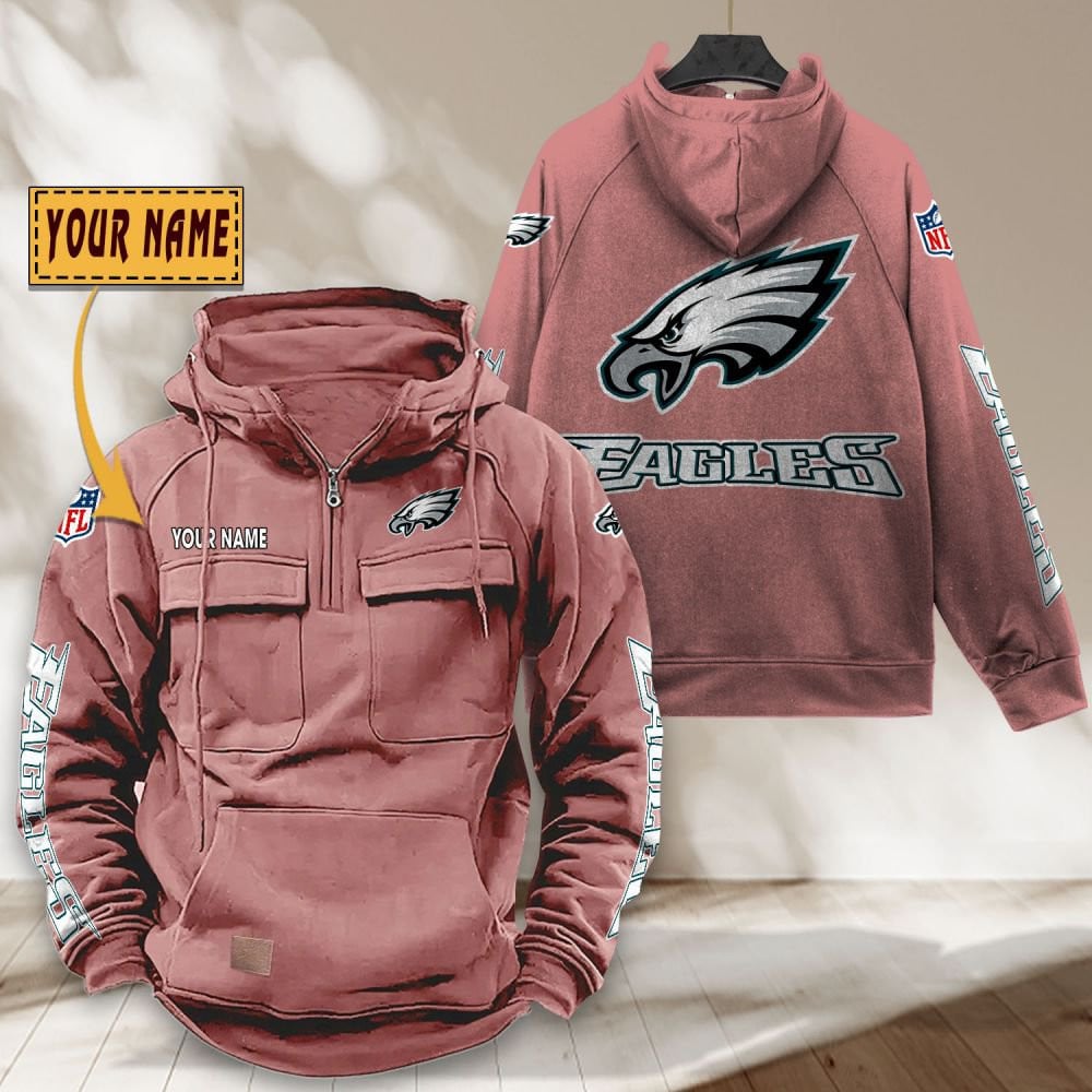 Philadelphia-Eagles-NFL-Personalized-Multi-Pocket-Quarter-Zip-Vintage-Hoodie-WVH1060-2