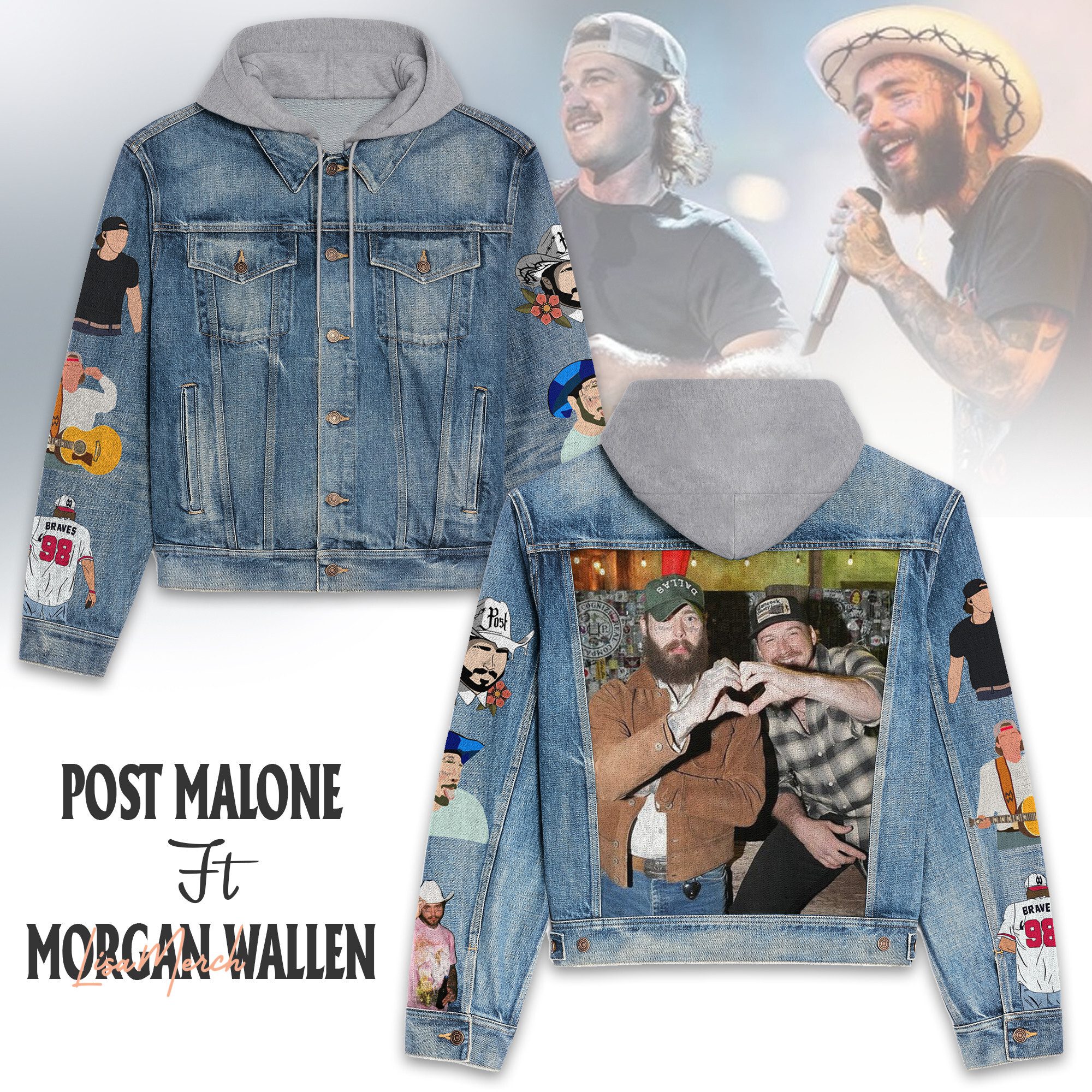 Post-Malone-ft-Morgan-Wallen-Hooded-Denim-Jacket-LDN1174 Post Malone ft Morgan Wallen Hooded Denim Jacket LDN1174
