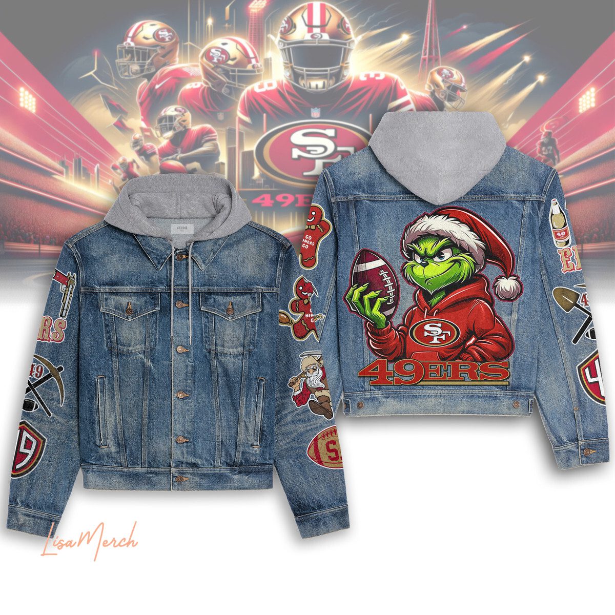 San-Francisco-49ers-Hooded-Denim-Jacket-LDN1128 San Francisco 49ers Hooded Denim Jacket LDN1128