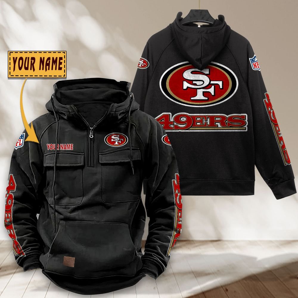 San-Francisco-49ers-NFL-Personalized-Multi-Pocket-Quarter-Zip-Vintage-Hoodie-WVH1061 San Francisco 49ers NFL Personalized Multi Pocket Quarter Zip Vintage Hoodie WVH1061