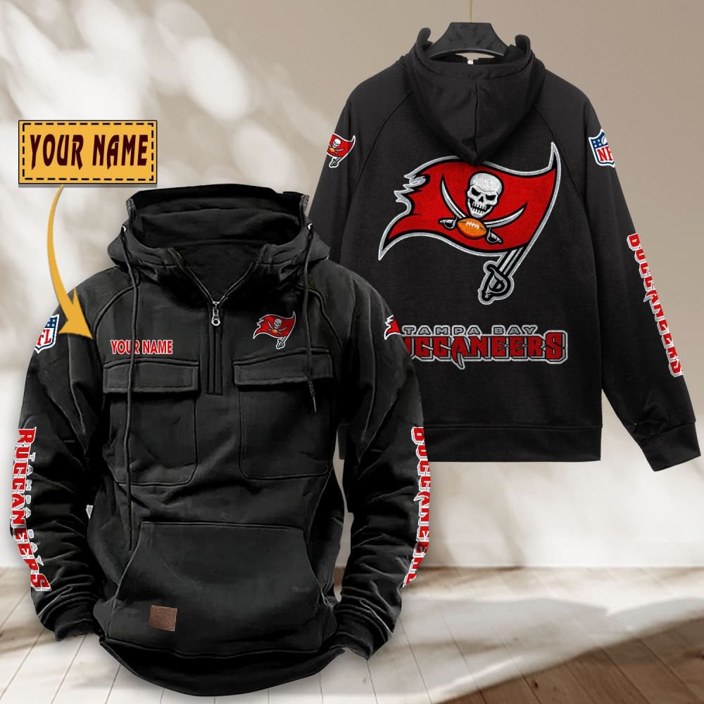 Tampa-Bay-Buccaneers-NFL-Personalized-Multi-Pocket-Quarter-Zip-Vintage-Hoodie-WVH1055 Tampa Bay Buccaneers NFL Personalized Multi Pocket Quarter Zip Vintage Hoodie WVH1055