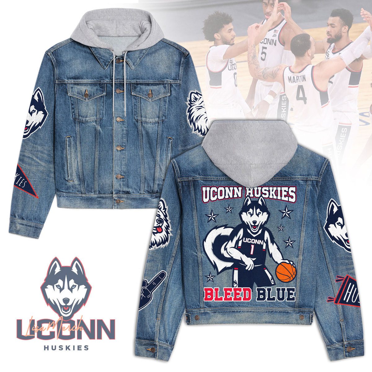 UConn-Huskies-Hooded-Denim-Jacket-LDN1119 UConn Huskies Hooded Denim Jacket LDN1119