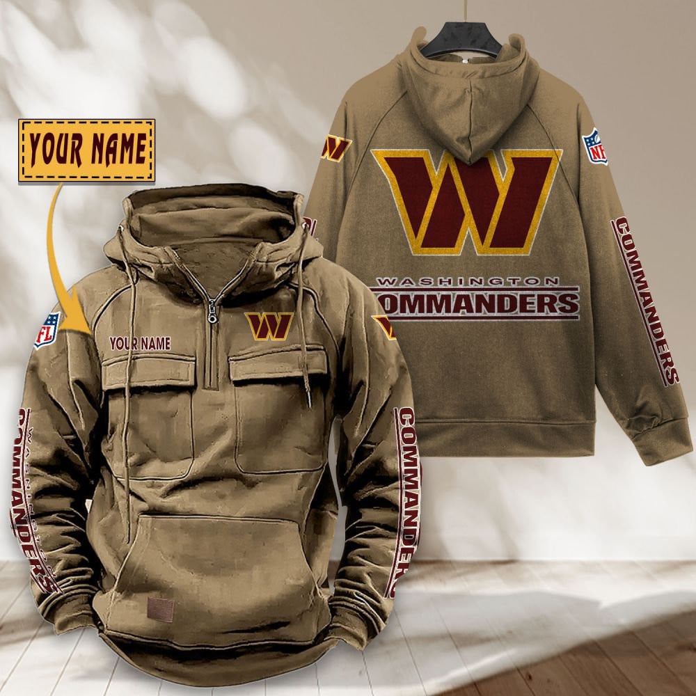 Washington-Commanders-NFL-Personalized-Multi-Pocket-Quarter-Zip-Vintage-Hoodie-WVH1063 Washington Commanders NFL Personalized Multi Pocket Quarter Zip Vintage Hoodie WVH1063