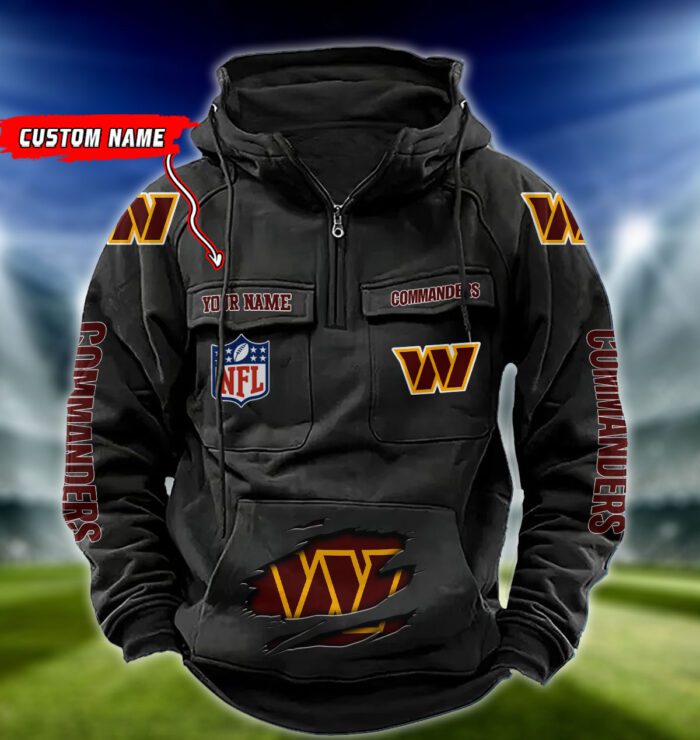 Washington Commanders NFL Vintage Hoodie Quarter Zip Retro Hoodie Custom Any Name  WRH1095