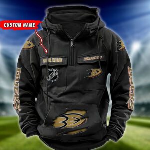 Anaheim Ducks NHL Hockey Vintage Quarter Zip Hoodie Retro Hoodie Custom Name WRH1000