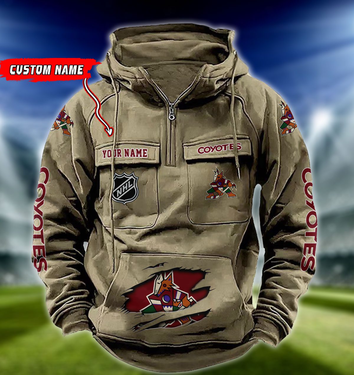 Arizona-Coyotes-NHL-Hockey-Vintage-Quarter-Zip-Hoodie-Retro-Hoodie-Custom-Name-WRH1001-1