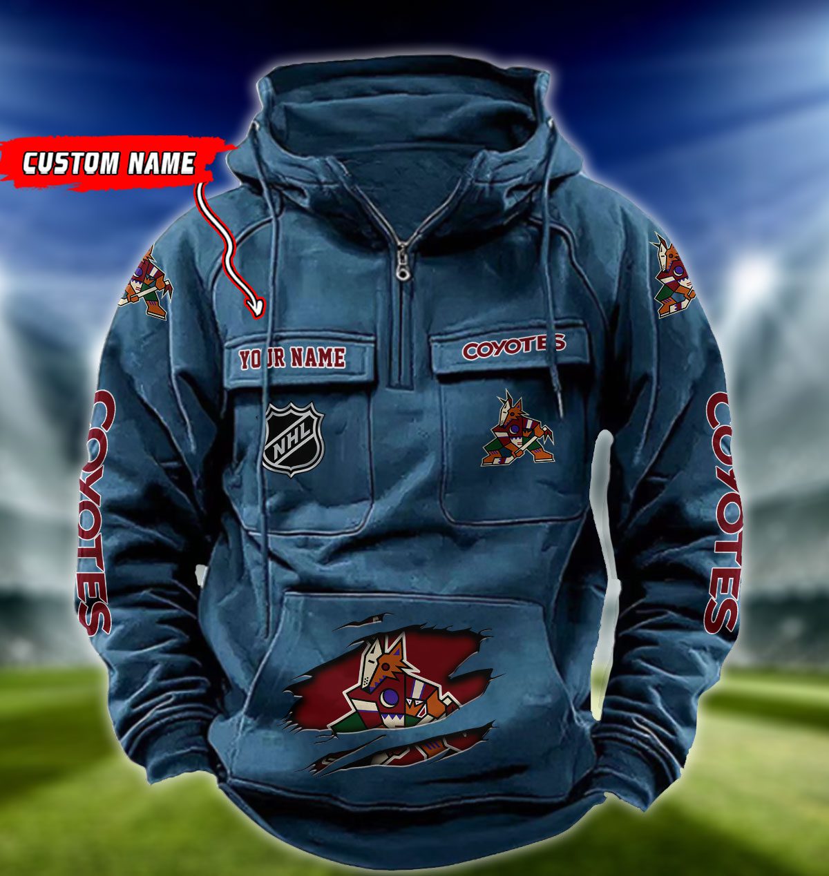 Arizona-Coyotes-NHL-Hockey-Vintage-Quarter-Zip-Hoodie-Retro-Hoodie-Custom-Name-WRH1001-3