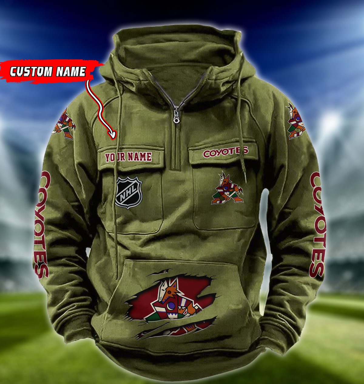 Arizona-Coyotes-NHL-Hockey-Vintage-Quarter-Zip-Hoodie-Retro-Hoodie-Custom-Name-WRH1001-4