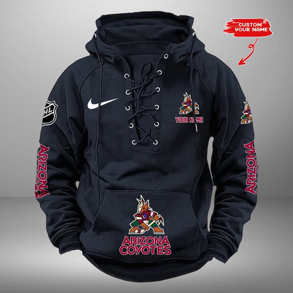 Arizona-Coyotes-NHL-Swoosh-Hooded-Lace-Up-Retro-Vintage-Hoodie-Custom-Name Arizona Coyotes NHL Swoosh Hooded Lace Up Retro Vintage Hoodie Custom Name