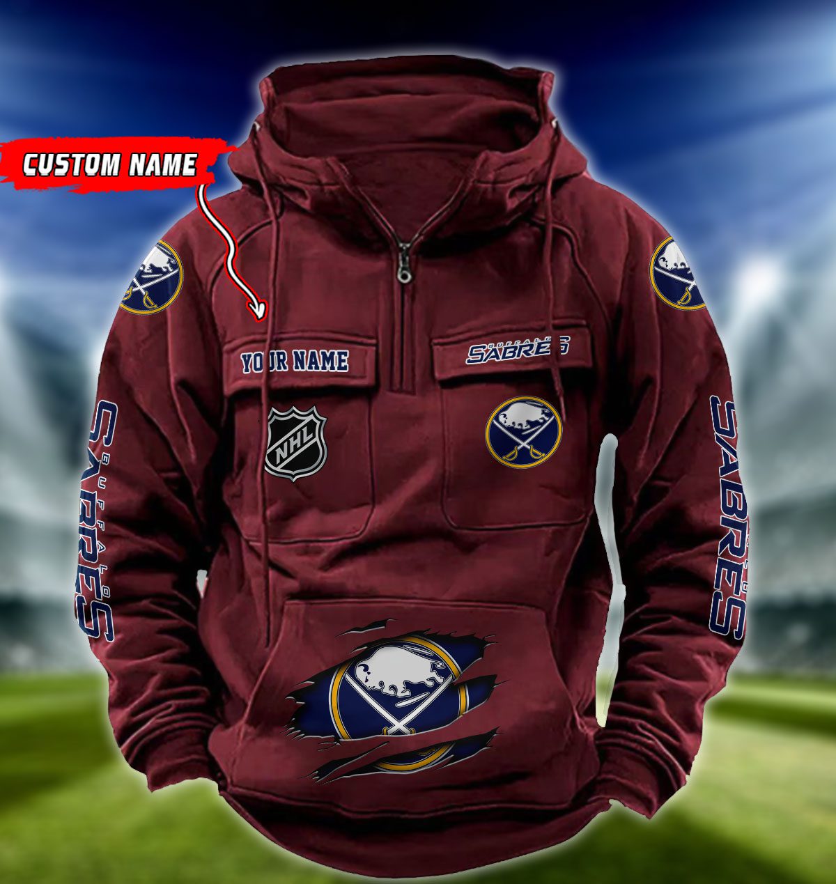 Buffalo-Sabres-NHL-Hockey-Vintage-Quarter-Zip-Hoodie-Retro-Hoodie-Custom-Name-WRH1006-2