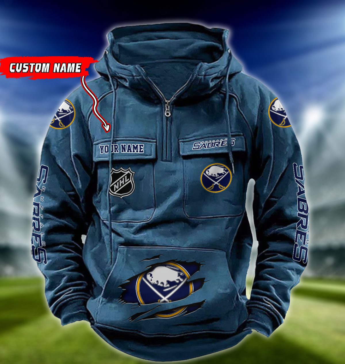 Buffalo-Sabres-NHL-Hockey-Vintage-Quarter-Zip-Hoodie-Retro-Hoodie-Custom-Name-WRH1006-3