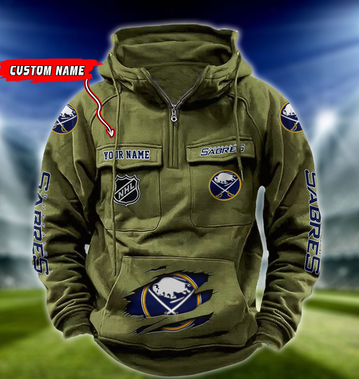 Buffalo-Sabres-NHL-Hockey-Vintage-Quarter-Zip-Hoodie-Retro-Hoodie-Custom-Name-WRH1006-4