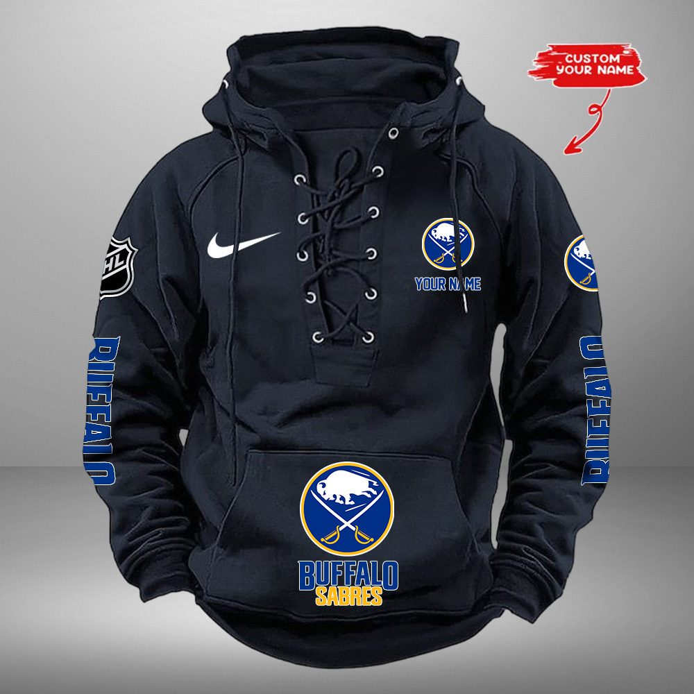 Buffalo-Sabres-NHL-Swoosh-Hooded-Lace-Up-Retro-Vintage-Hoodie-Custom-Name Buffalo Sabres NHL Swoosh Hooded Lace Up Retro Vintage Hoodie Custom Name