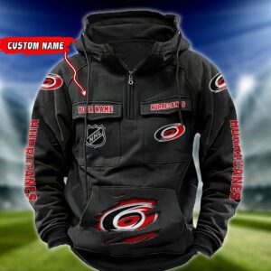 Carolina Hurricanes NHL Hockey Vintage Quarter Zip Hoodie Retro Hoodie Custom Name WRH1004