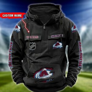 Colorado Avalanche NHL Hockey Vintage Quarter Zip Hoodie Retro Hoodie Custom Name WRH1005