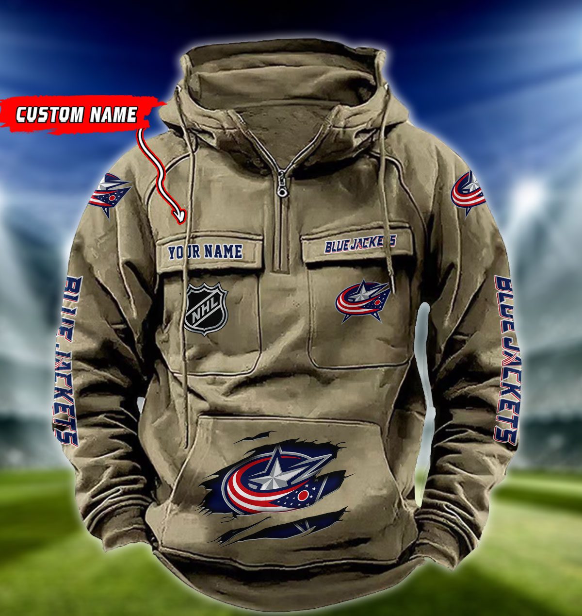 Columbus-Blue-Jackets-NHL-Hockey-Vintage-Quarter-Zip-Hoodie-Retro-Hoodie-Custom-Name-WRH1008-1
