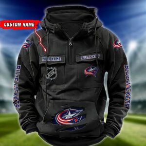 Columbus Blue Jackets NHL Hockey Vintage Quarter Zip Hoodie Retro Hoodie Custom Name WRH1008