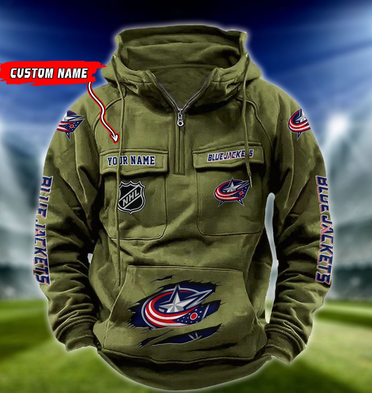 Columbus-Blue-Jackets-NHL-Hockey-Vintage-Quarter-Zip-Hoodie-Retro-Hoodie-Custom-Name-WRH1008-4