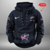 Columbus Blue Jackets NHL Swoosh Hooded Lace Up Retro Vintage Hoodie Custom Name