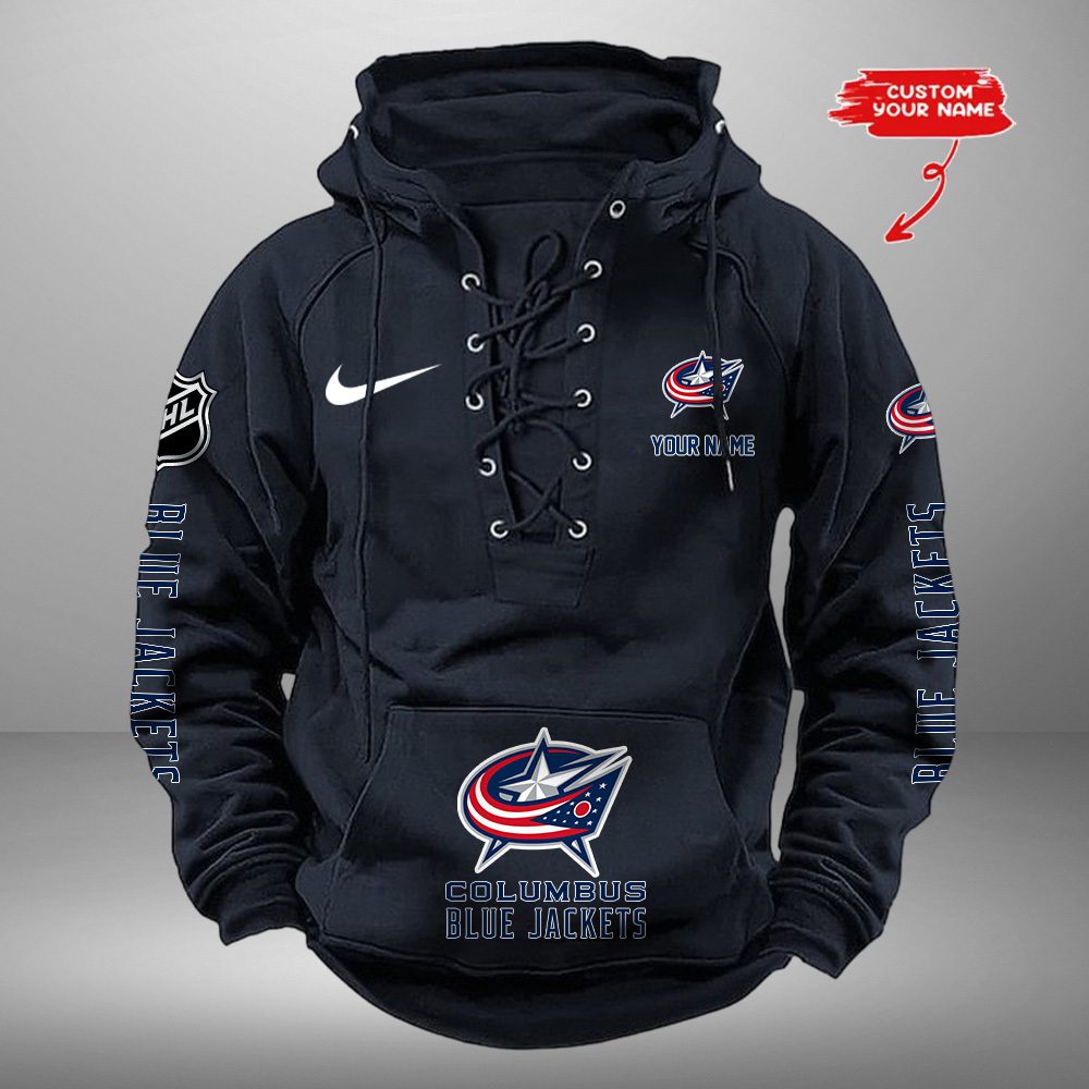 Columbus-Blue-Jackets-NHL-Swoosh-Hooded-Lace-Up-Retro-Vintage-Hoodie-Custom-Name Columbus Blue Jackets NHL Swoosh Hooded Lace Up Retro Vintage Hoodie Custom Name