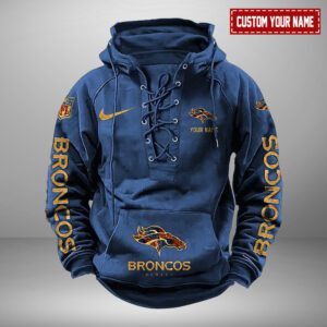 Denver Broncos NFL Personalized Swoosh Hooded Lace Up Hoodie Vintage Retro Hoodie