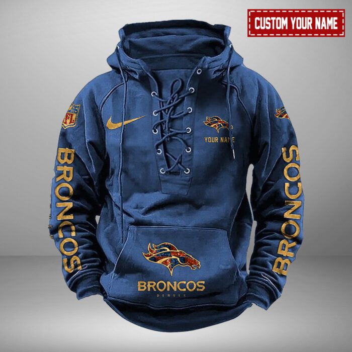 Denver Broncos NFL Personalized Swoosh Hooded Lace Up Hoodie Vintage Retro Hoodie