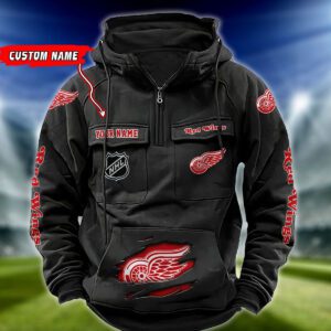 Detroit Red Wings NHL Hockey Vintage Quarter Zip Hoodie Retro Hoodie Custom Name WRH1012